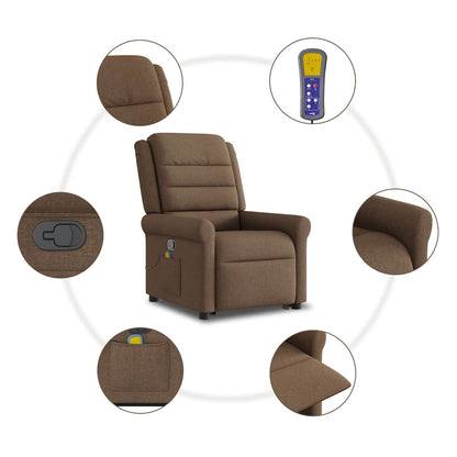 vidaXL Massagesessel mit Aufstehhilfe Braun Stoff
