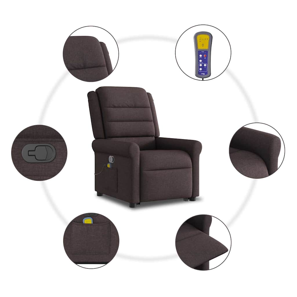 vidaXL Massagesessel mit Aufstehhilfe Dunkelbraun Stoff