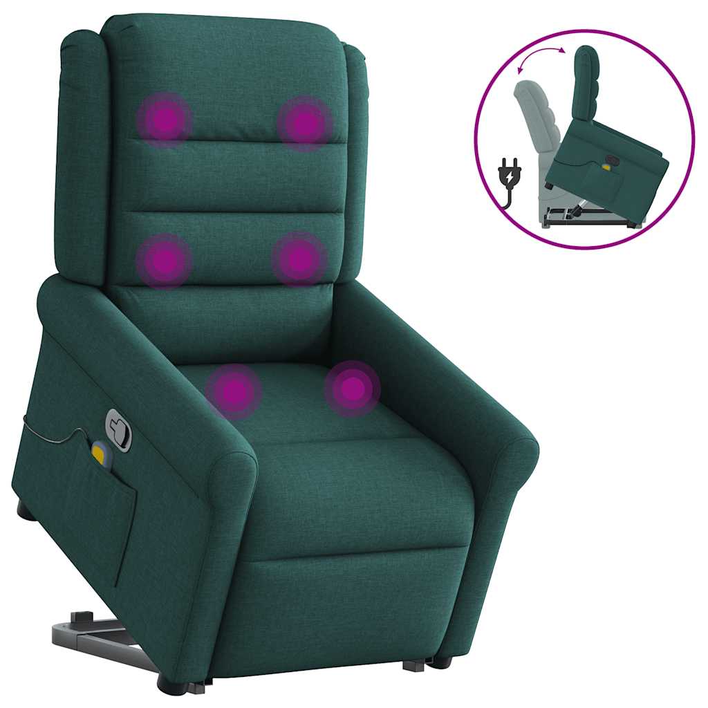vidaXL Fauteuil de massage releveur Vert foncé Tissu