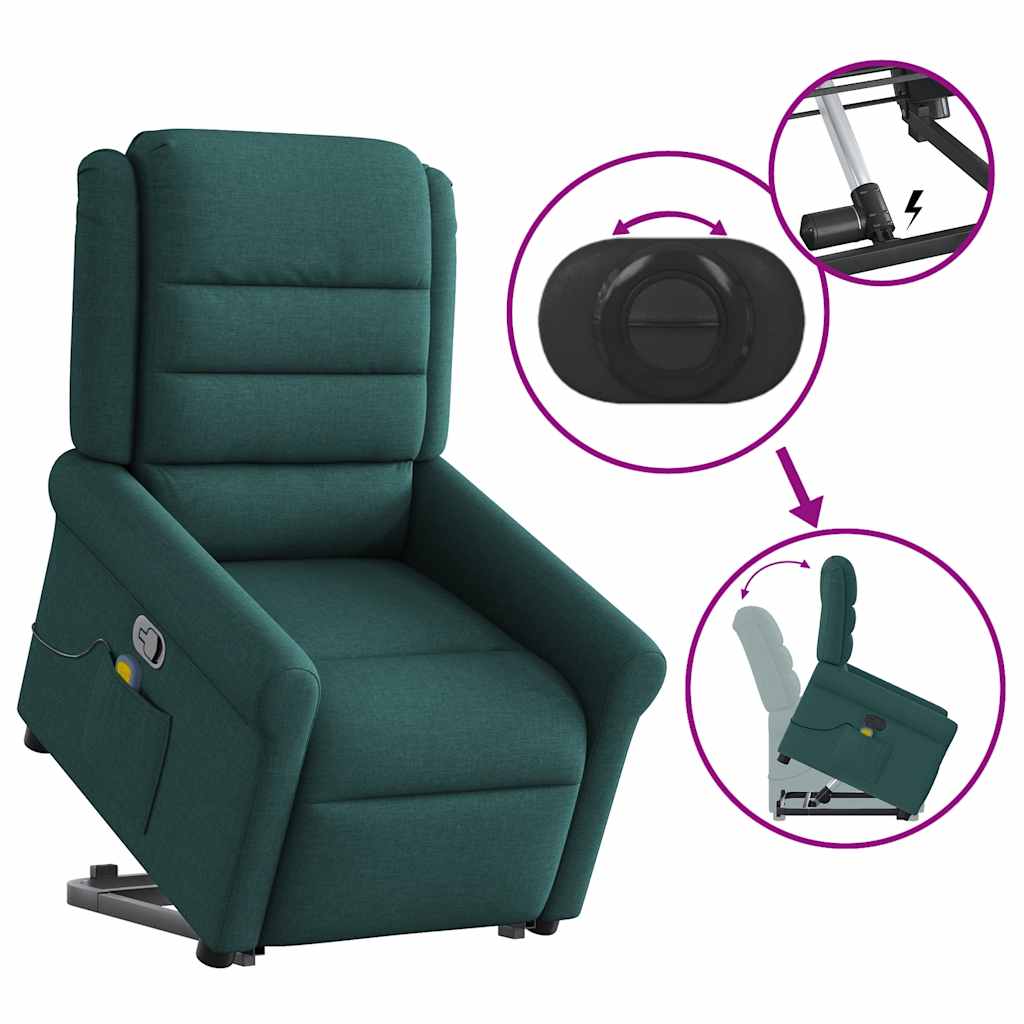 vidaXL Fauteuil de massage releveur Vert foncé Tissu