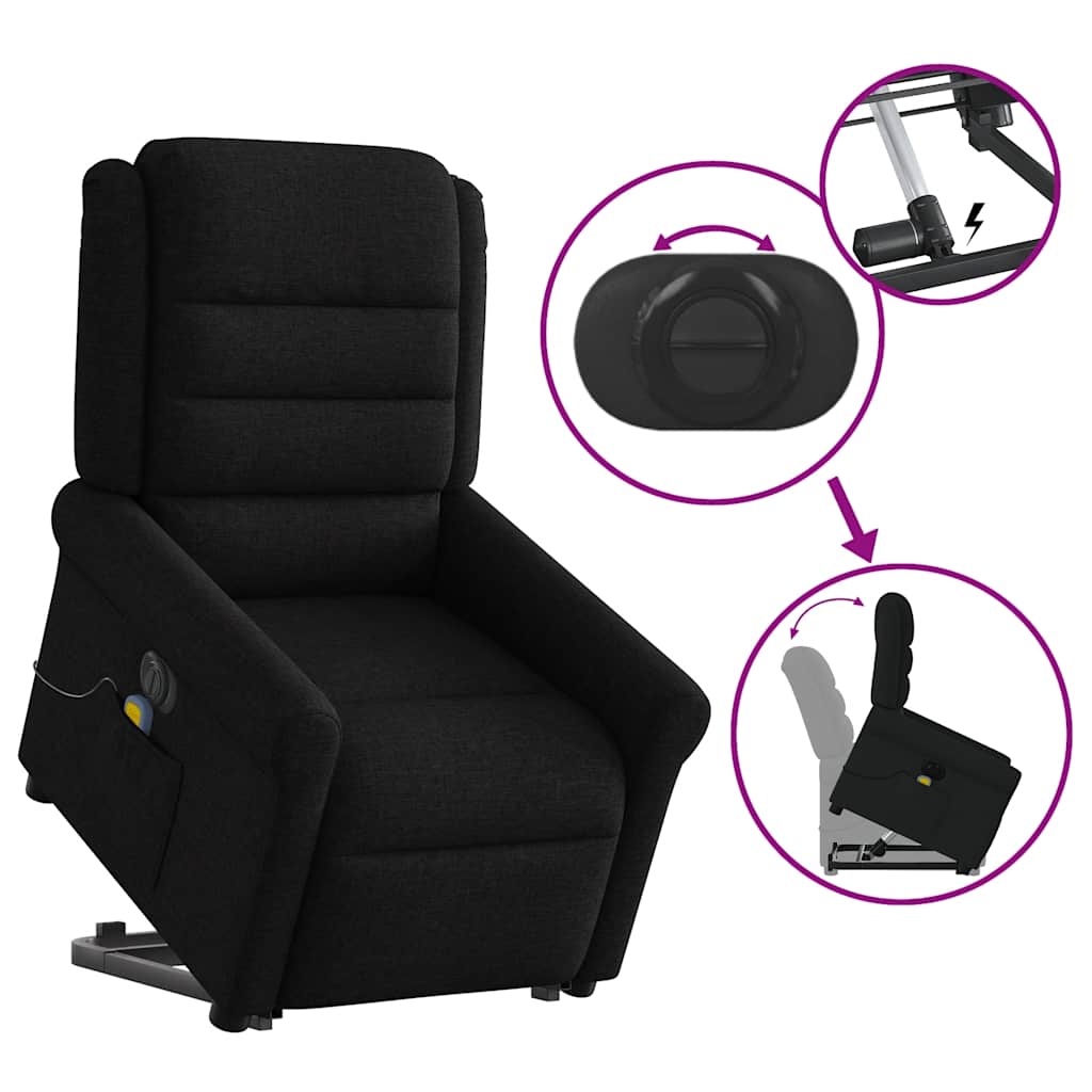 vidaXL Fauteuil de massage électrique releveur tissu noir