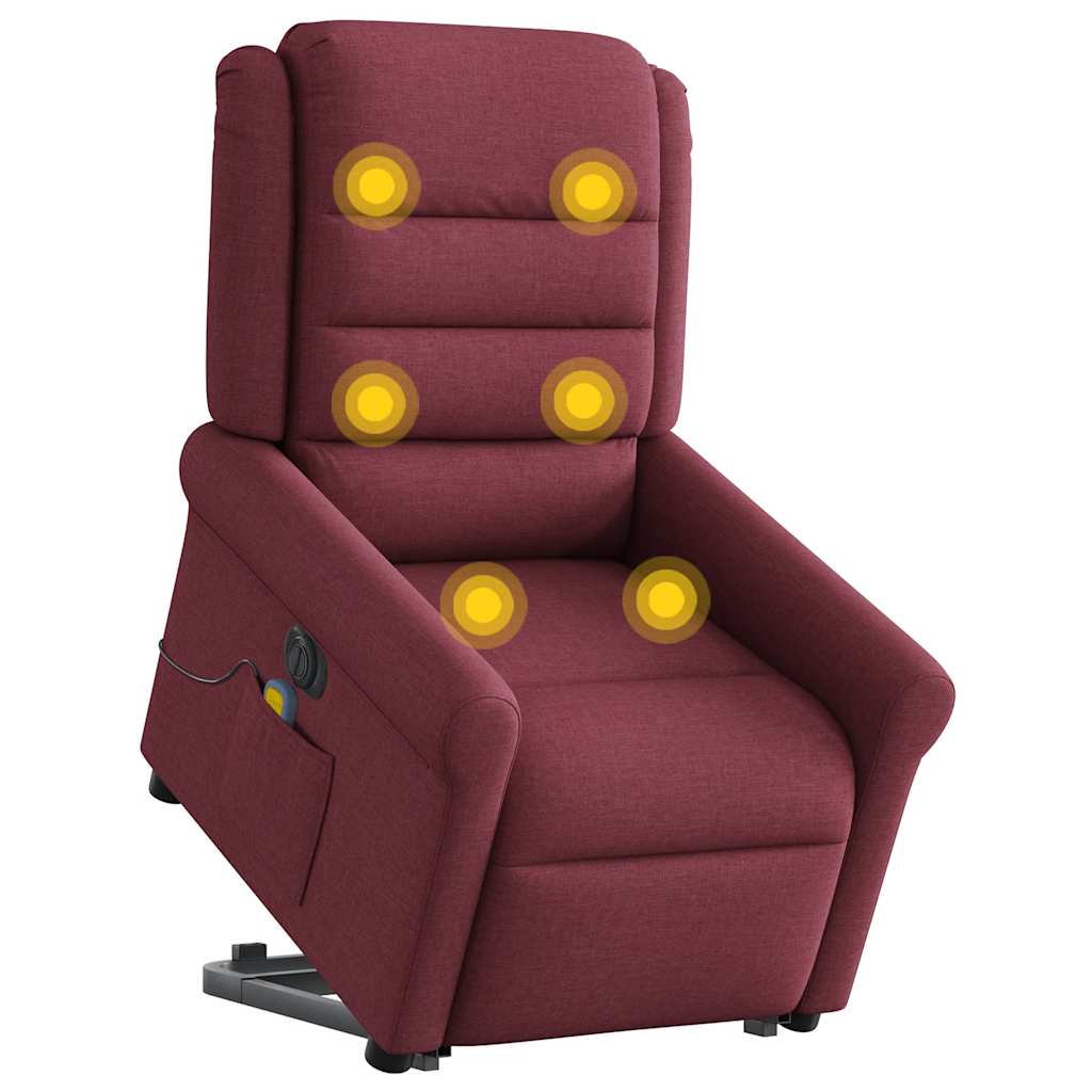 vidaXL Elektrischer Massagesessel mit Aufstehhilfe Weinrot Stoff