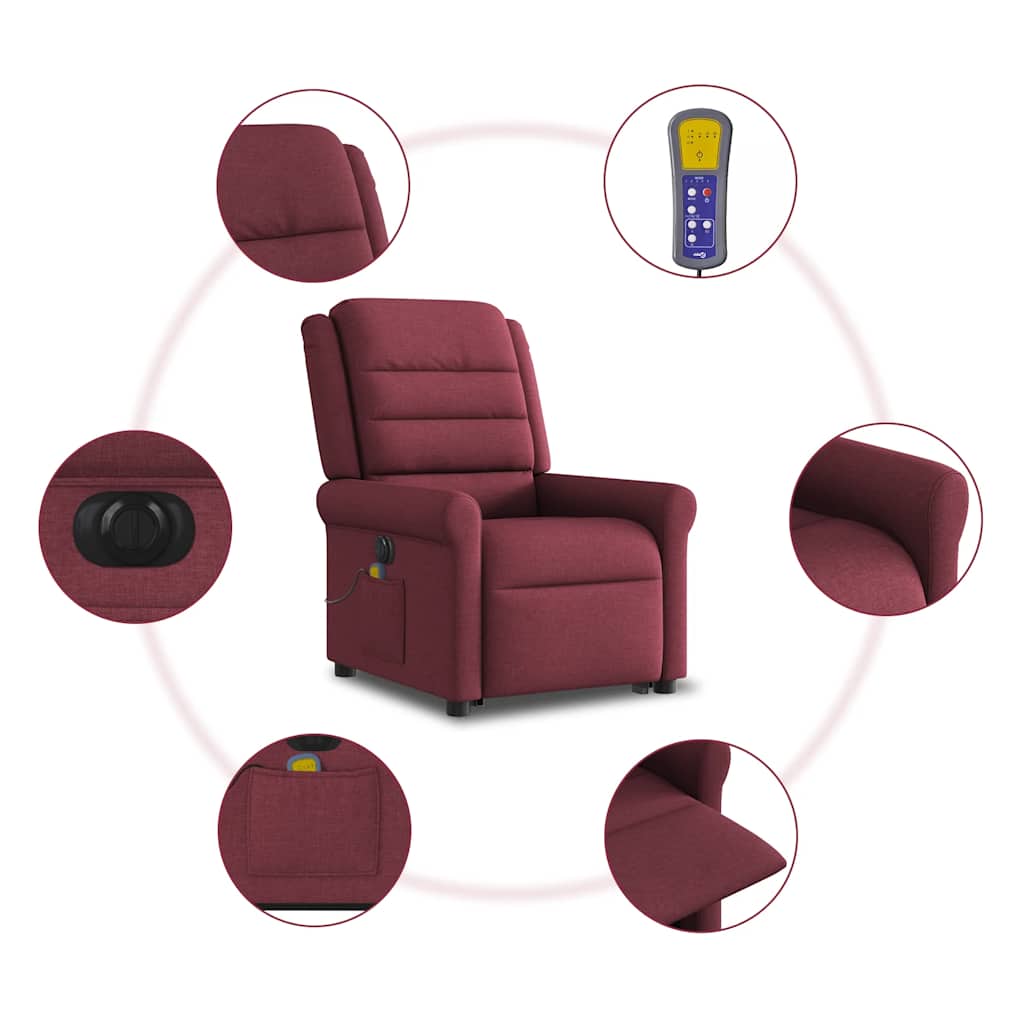 vidaXL Elektrischer Massagesessel mit Aufstehhilfe Weinrot Stoff