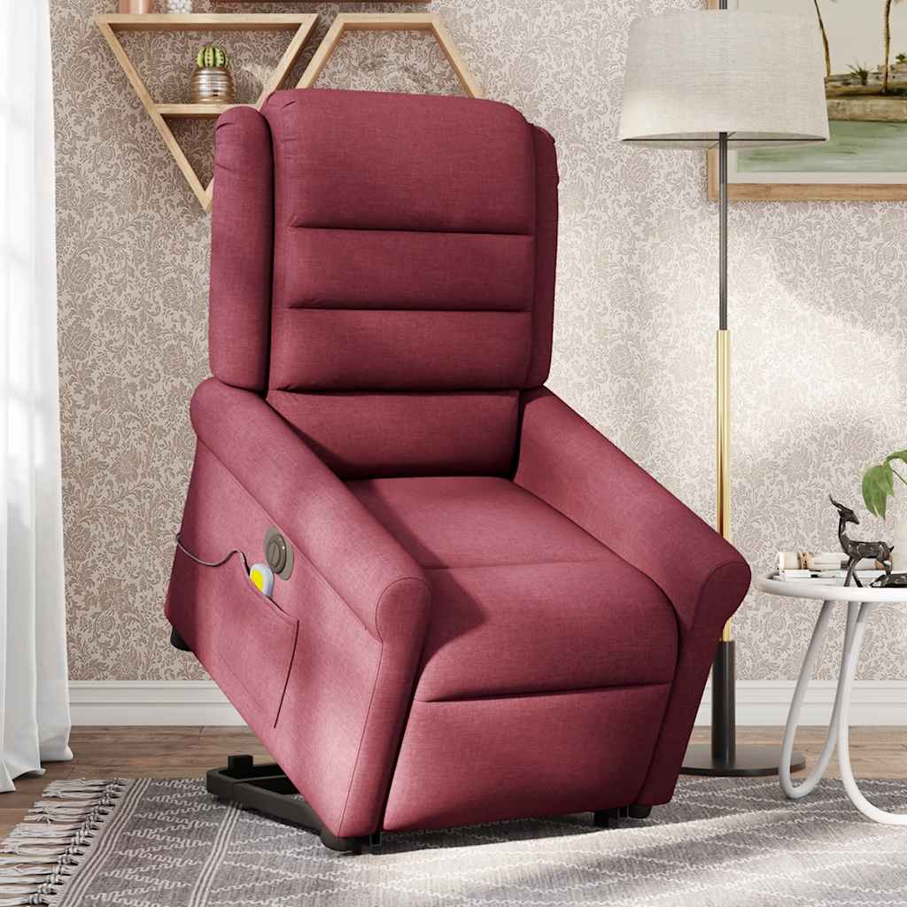 vidaXL Elektrischer Massagesessel mit Aufstehhilfe Weinrot Stoff