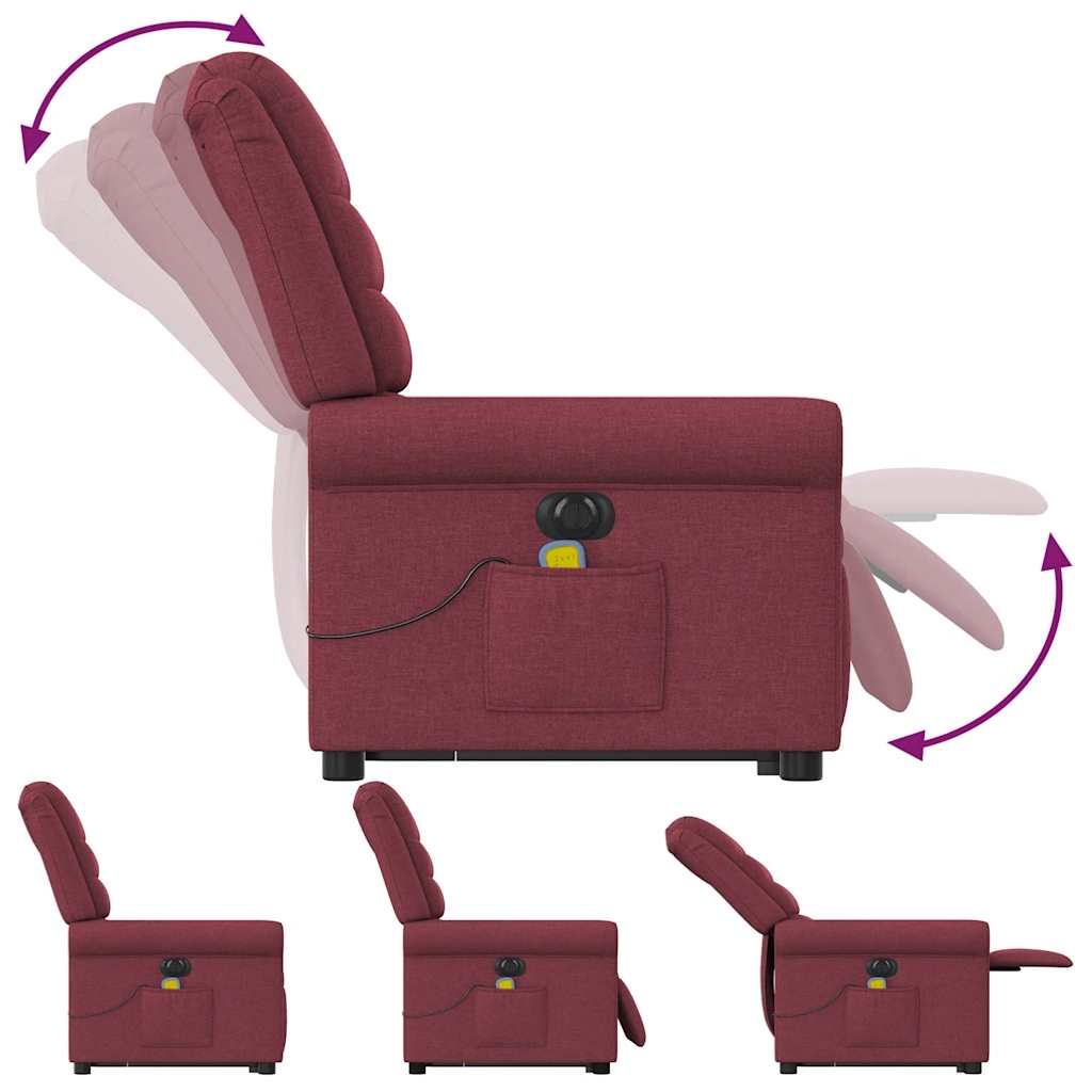 vidaXL Elektrischer Massagesessel mit Aufstehhilfe Weinrot Stoff