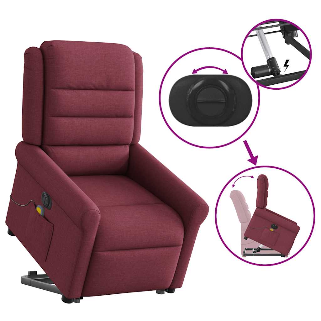 vidaXL Elektrischer Massagesessel mit Aufstehhilfe Weinrot Stoff