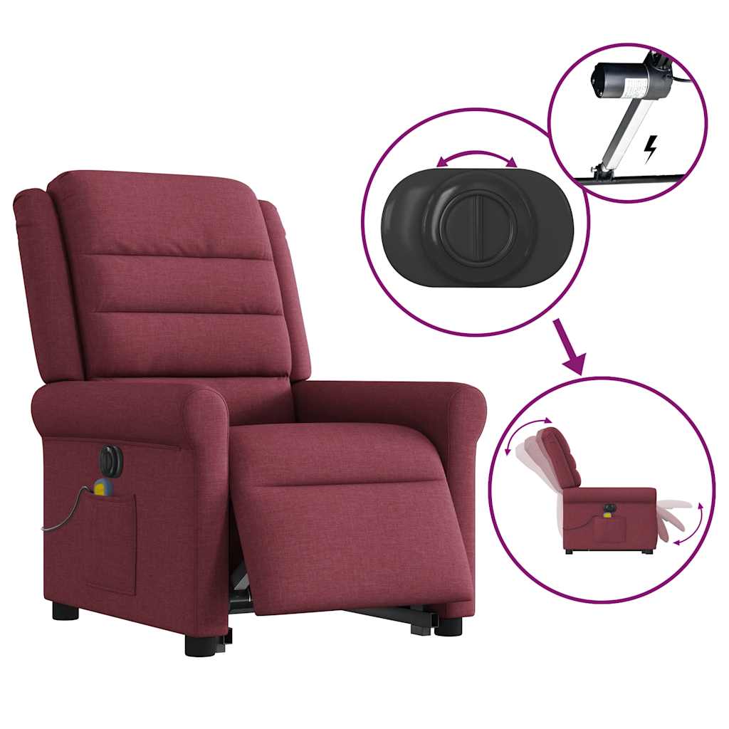 vidaXL Elektrischer Massagesessel mit Aufstehhilfe Weinrot Stoff