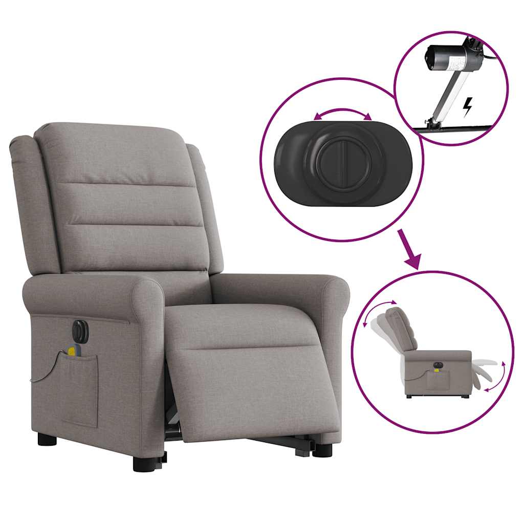 vidaXL Fauteuil de massage électrique releveur tissu taupe