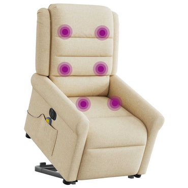 vidaXL Elektrischer Massagesessel mit Aufstehhilfe Creme Stoff