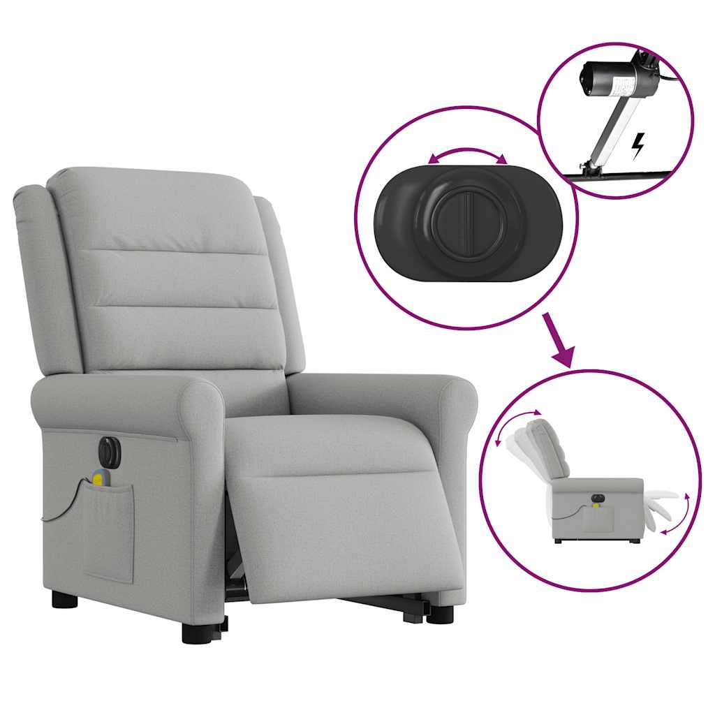 vidaXL Massagesessel mit Aufstehhilfe Elektrisch Wolkengrau Stoff
