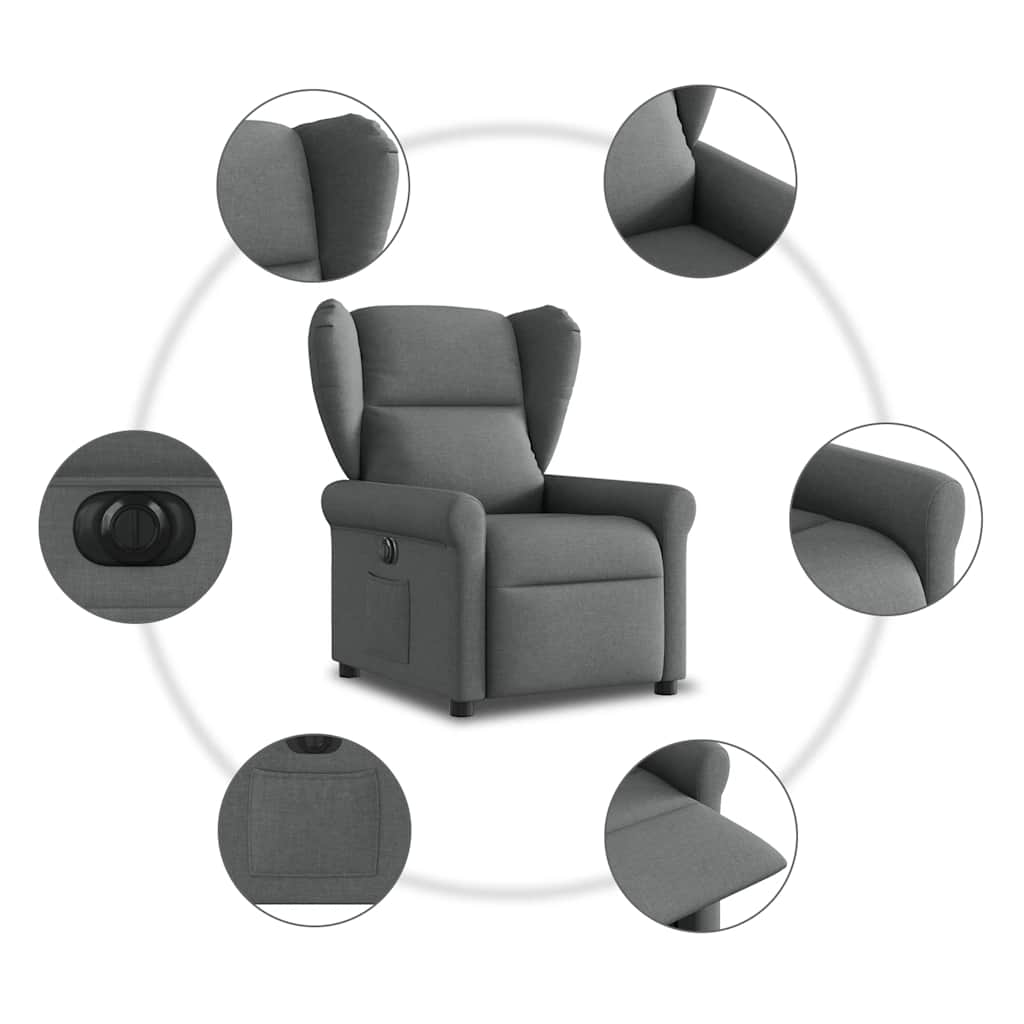vidaXL Fauteuil relax électrique en tissu gris foncé