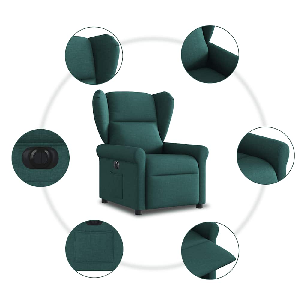vidaXL Fauteuil relax électrique Vert foncé Tissu