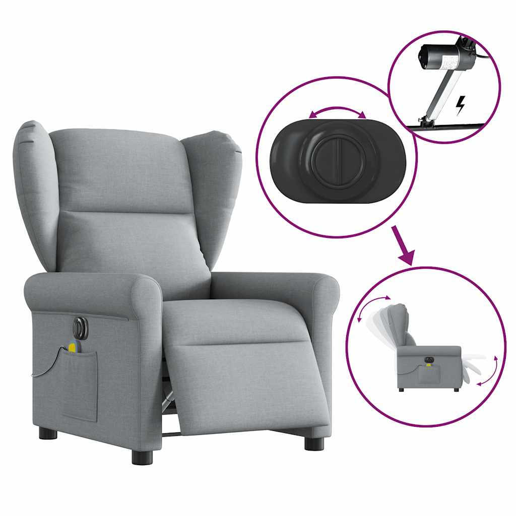 vidaXL Fauteuil de massage électrique Gris clair Tissu