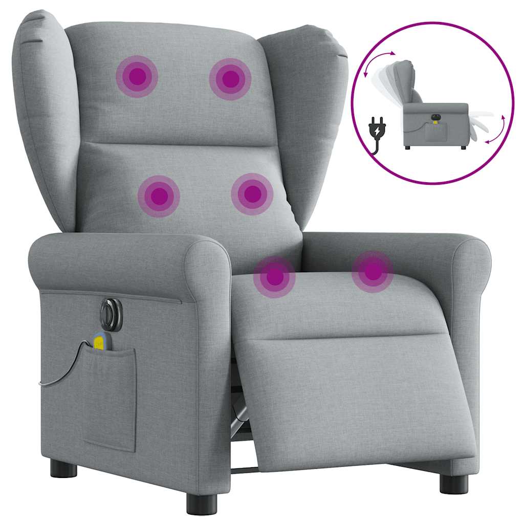 vidaXL Fauteuil de massage électrique Gris clair Tissu