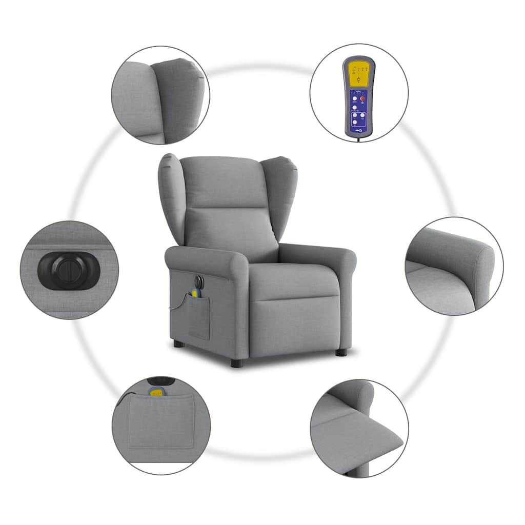 vidaXL Fauteuil de massage électrique Gris clair Tissu