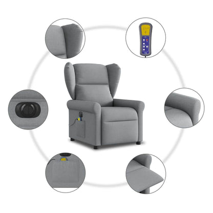 vidaXL Fauteuil de massage électrique Gris clair Tissu