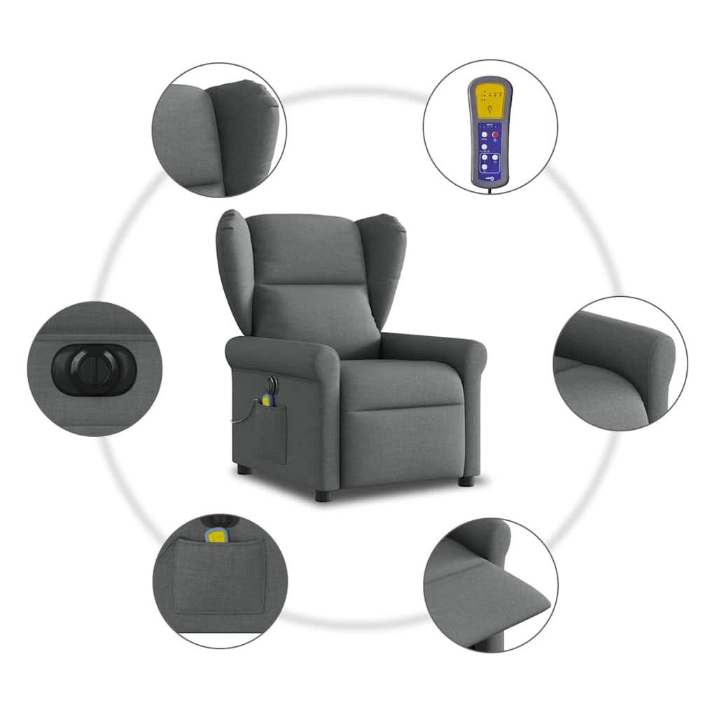 vidaXL Fauteuil de massage électrique Gris foncé Tissu