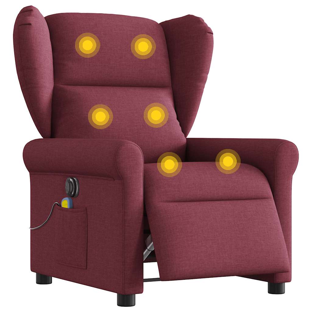 vidaXL Fauteuil de massage électrique en tissu rouge bordeaux