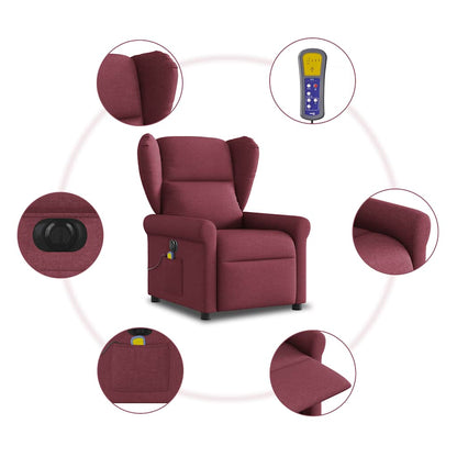 vidaXL Fauteuil de massage électrique en tissu rouge bordeaux