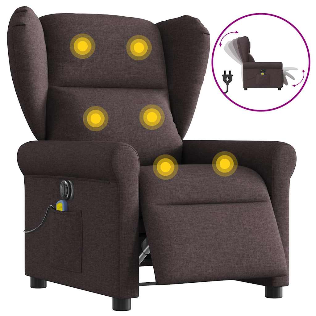 vidaXL Fauteuil de massage électrique marron foncé en tissu