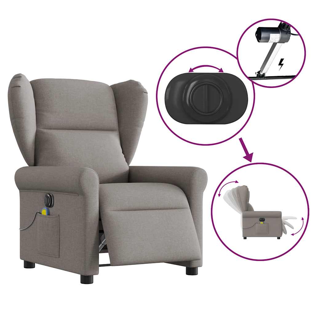 vidaXL Fauteuil de massage électrique en tissu taupe