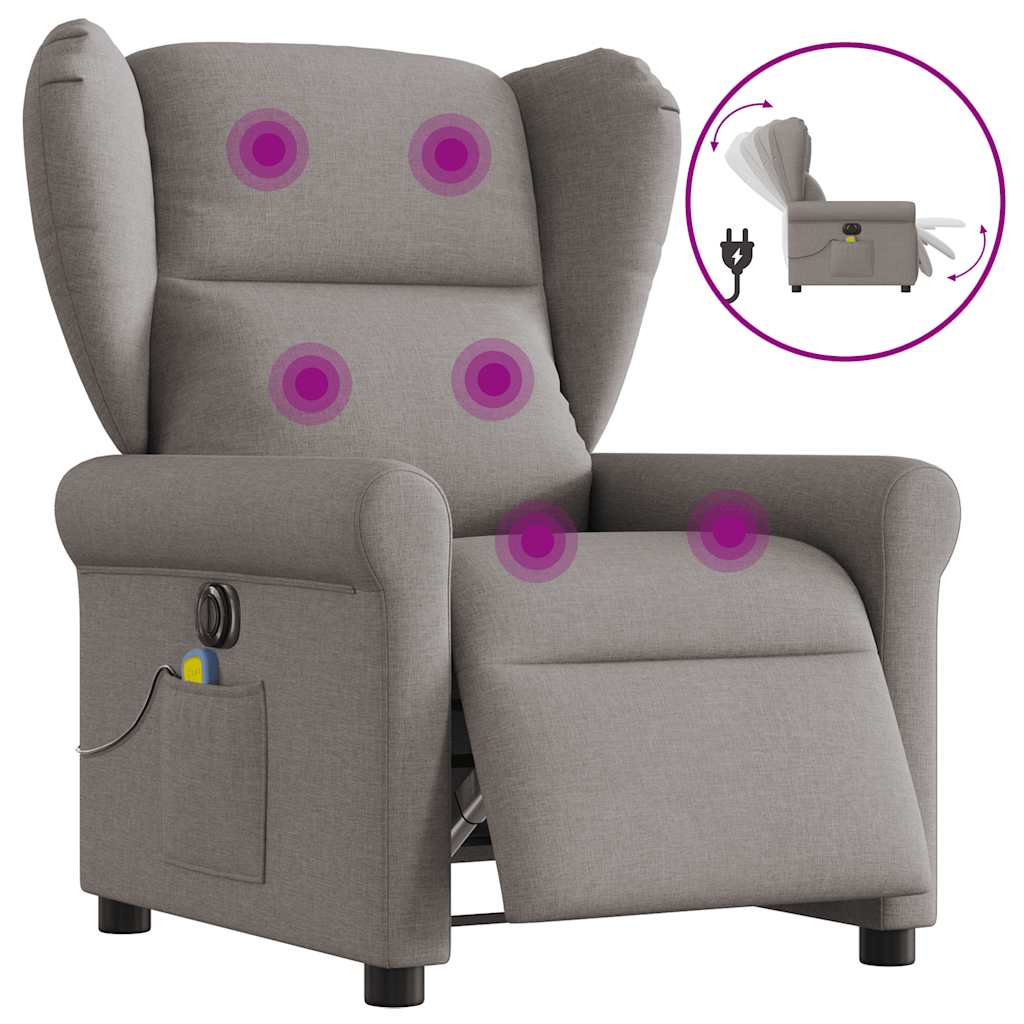 vidaXL Fauteuil de massage électrique en tissu taupe
