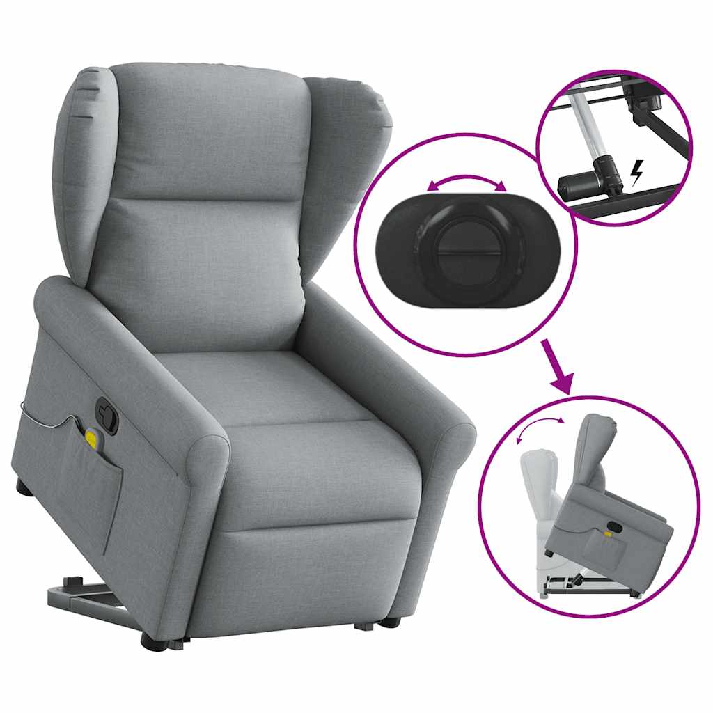 vidaXL Fauteuil de massage releveur gris clair en tissu