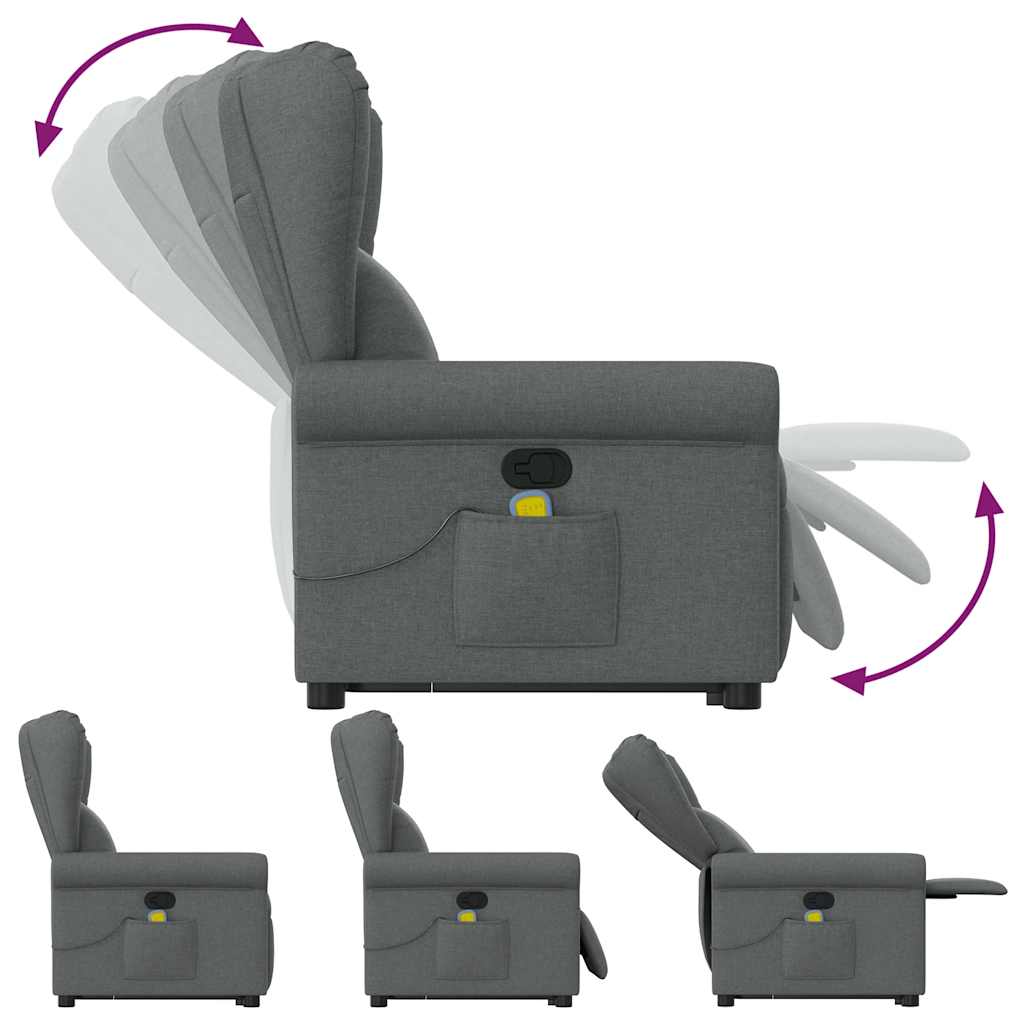 vidaXL Fauteuil de massage releveur gris foncé en tissu