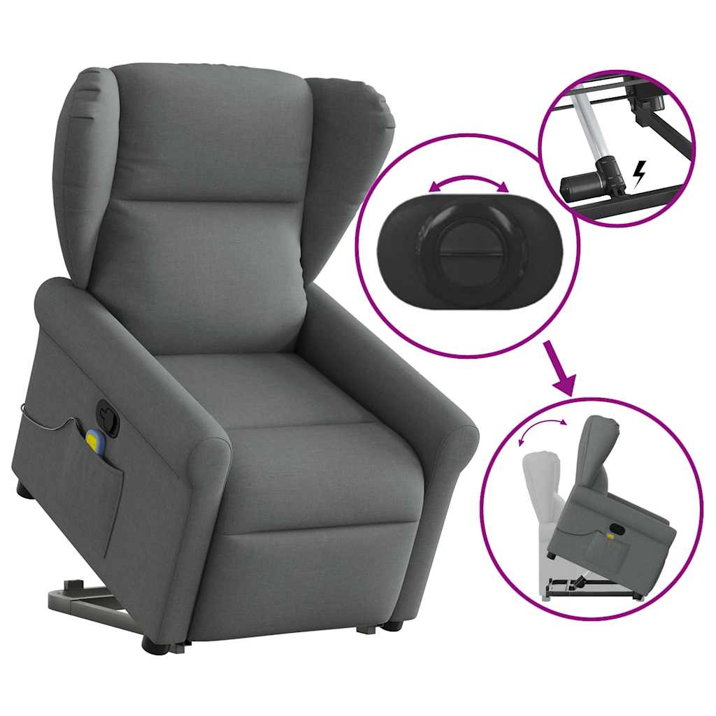 vidaXL Fauteuil de massage releveur gris foncé en tissu