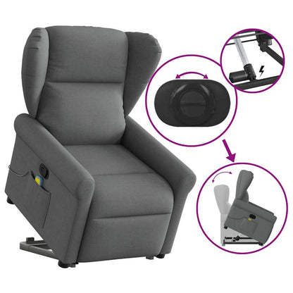 vidaXL Fauteuil de massage releveur gris foncé en tissu