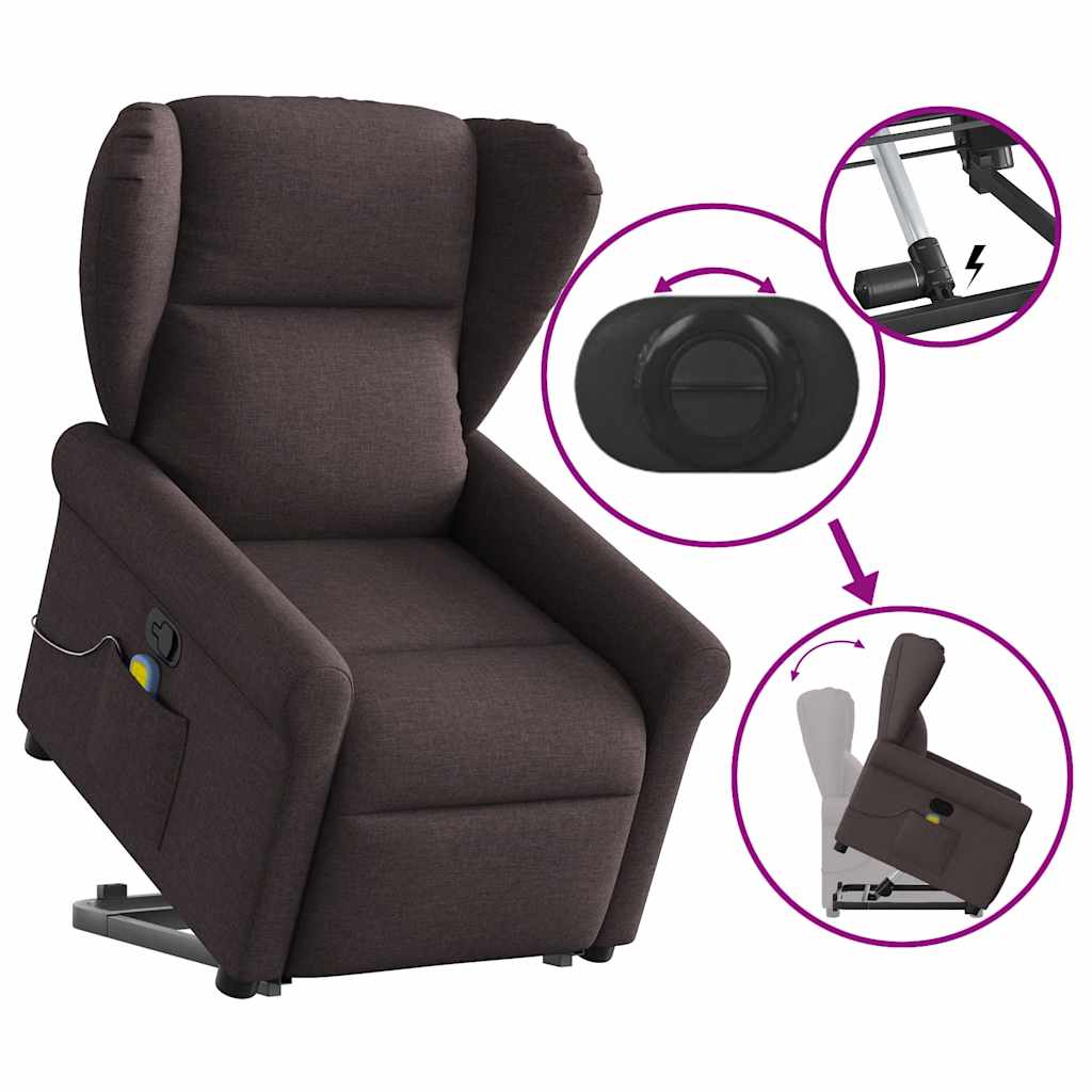vidaXL Fauteuil de massage releveur marron foncé tissu