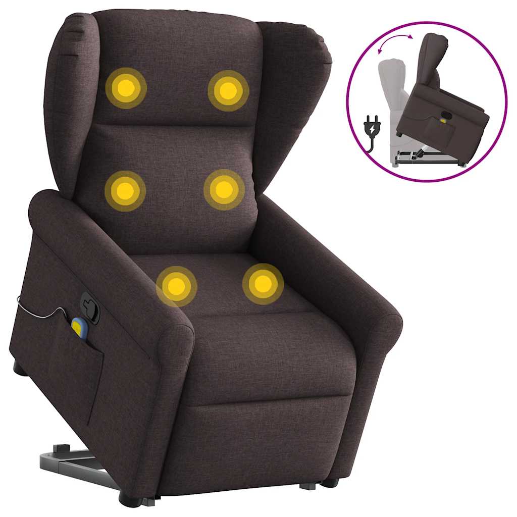 vidaXL Fauteuil de massage releveur marron foncé tissu