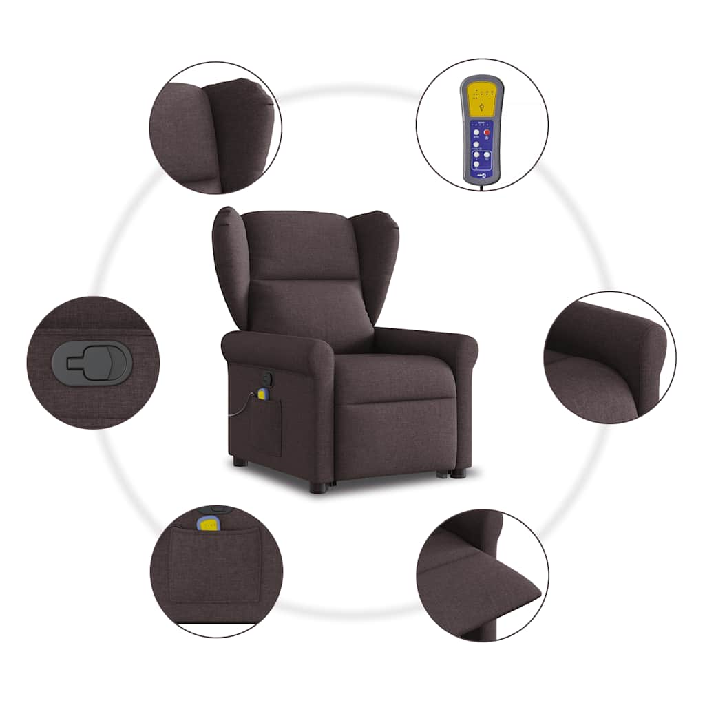 vidaXL Fauteuil de massage releveur marron foncé tissu