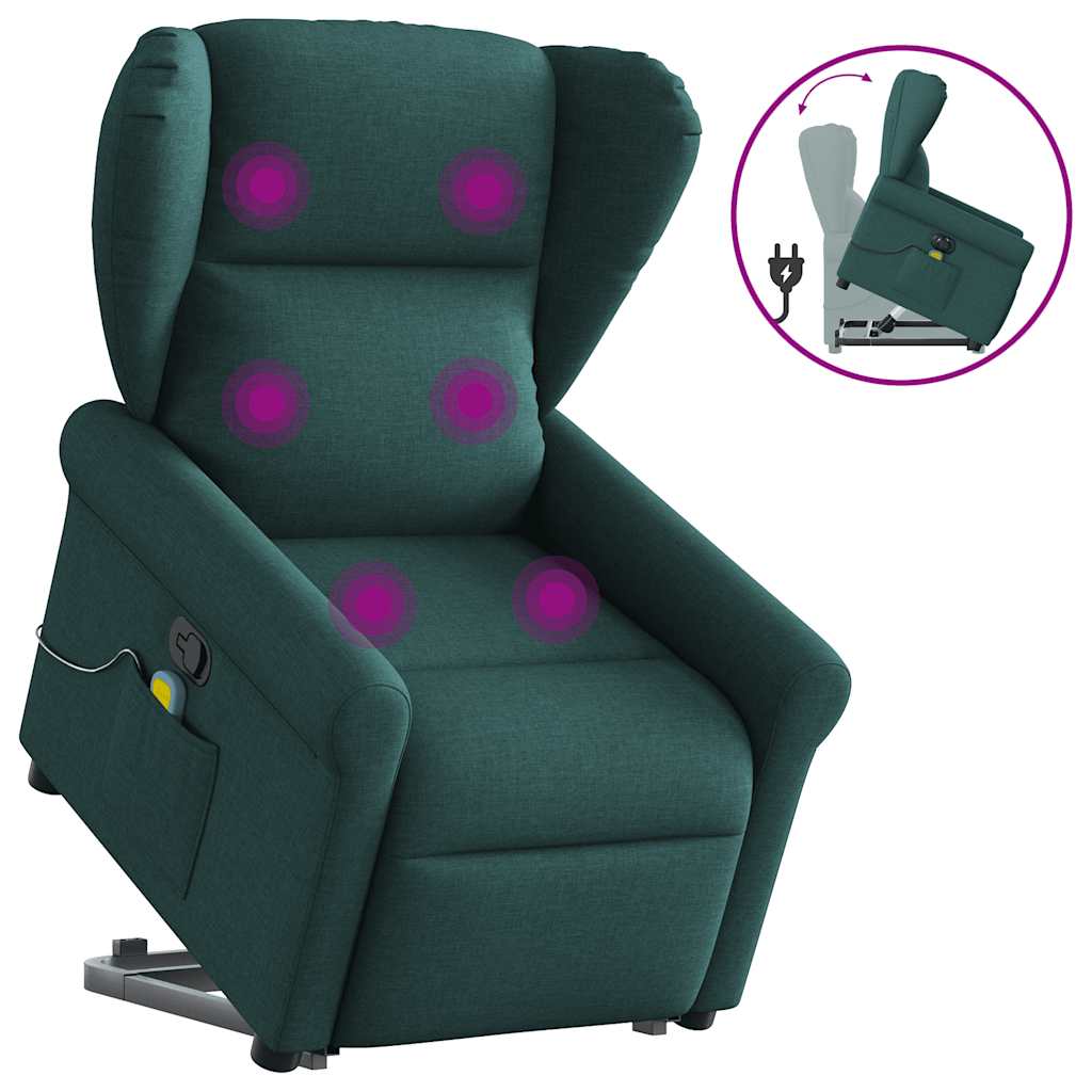 vidaXL Massagesessel mit Aufstehhilfe Dunkelgrün Stoff