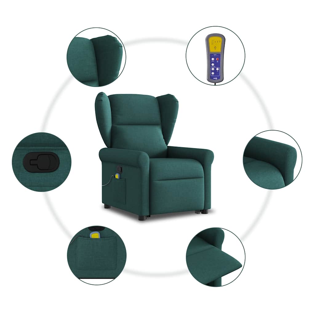 vidaXL Massagesessel mit Aufstehhilfe Dunkelgrün Stoff