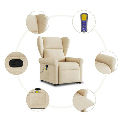 Fauteuil de massage releveur crème en tissu vidaXL