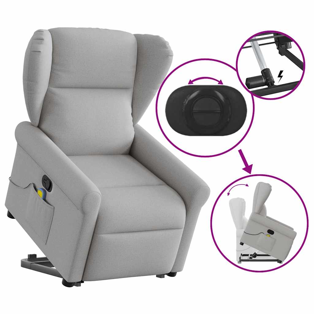 vidaXL Fauteuil de massage inclinable et releveur en tissu gris nuage
