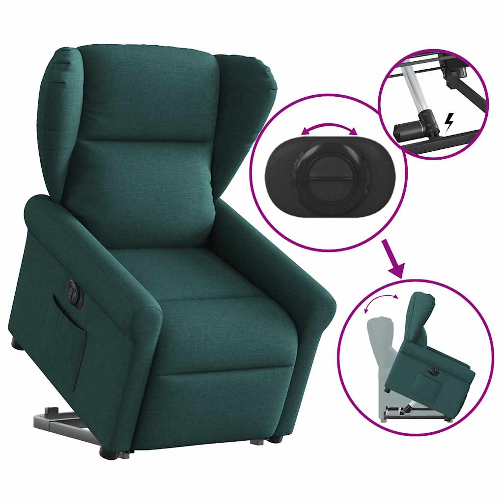 vidaXL Fauteuil releveur électrique en tissu vert foncé