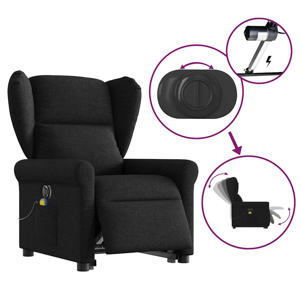 vidaXL Fauteuil de massage électrique releveur tissu noir