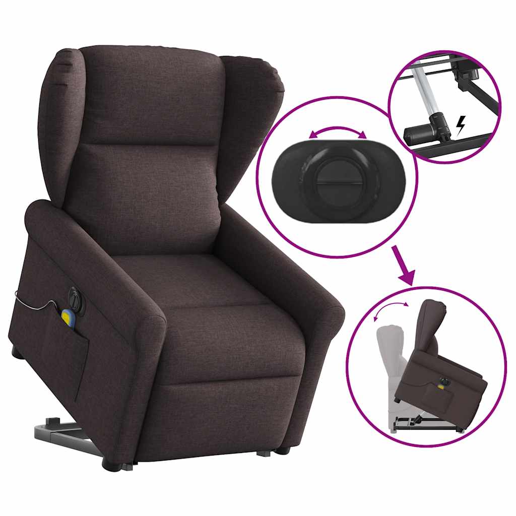 vidaXL Fauteuil de massage électrique releveur tissu marron foncé