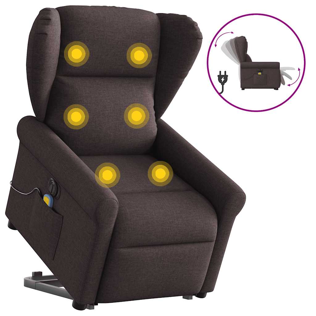 vidaXL Fauteuil de massage électrique releveur tissu marron foncé