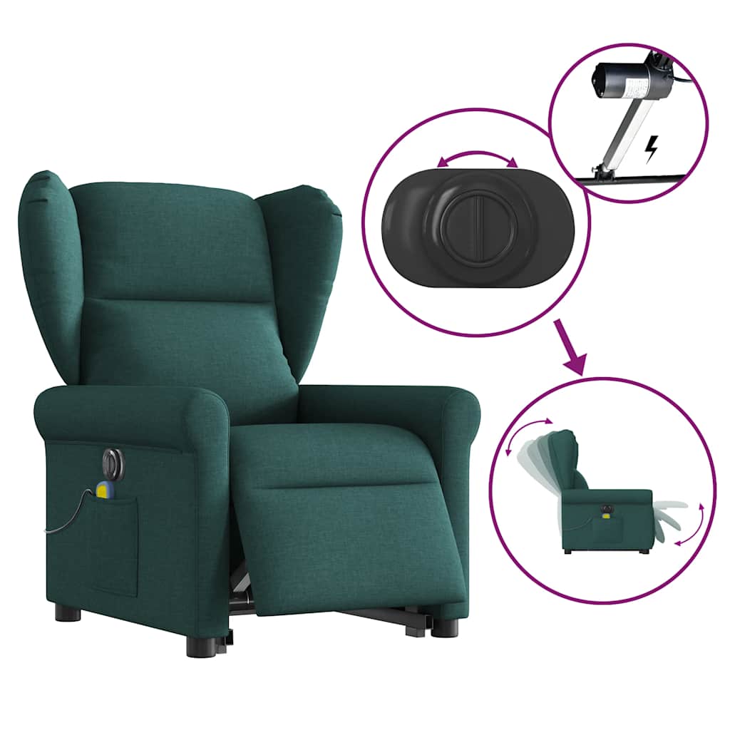 vidaXL Fauteuil de massage électrique releveur tissu vert foncé
