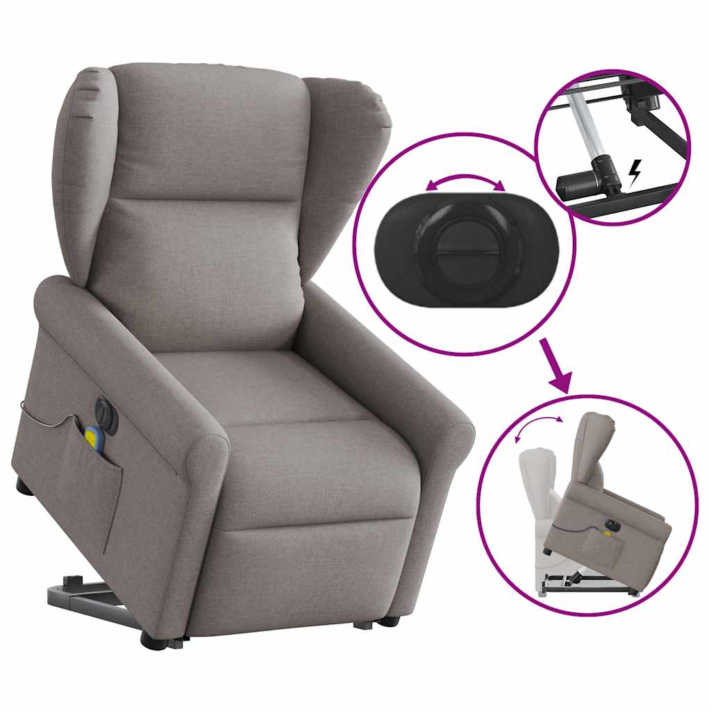 vidaXL Fauteuil de massage électrique releveur tissu taupe
