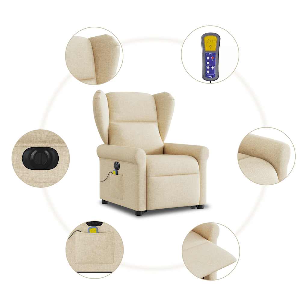 vidaXL Fauteuil massant électrique releveur en tissu crème