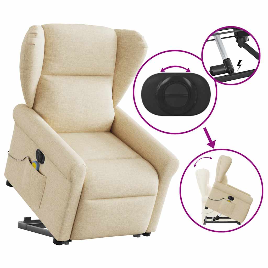 vidaXL Fauteuil massant électrique releveur en tissu crème