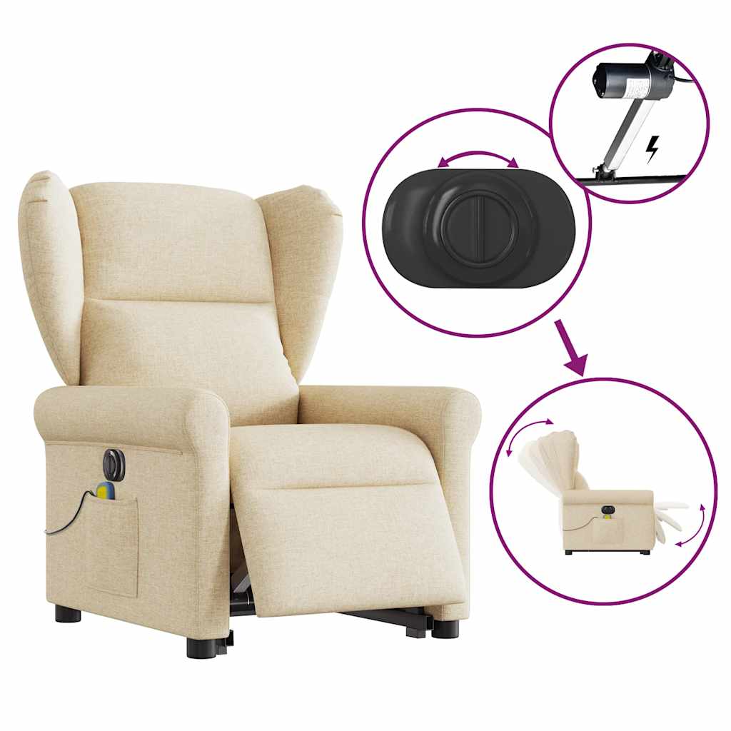 vidaXL Fauteuil massant électrique releveur en tissu crème