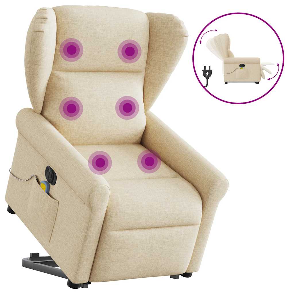 vidaXL Fauteuil massant électrique releveur en tissu crème