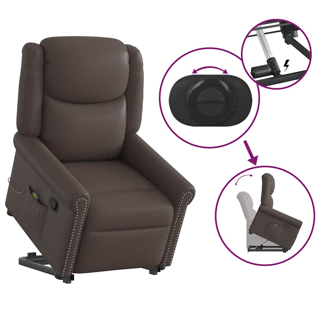 vidaXL Stehsessel Massage Glänzendes Braun Kunstleder