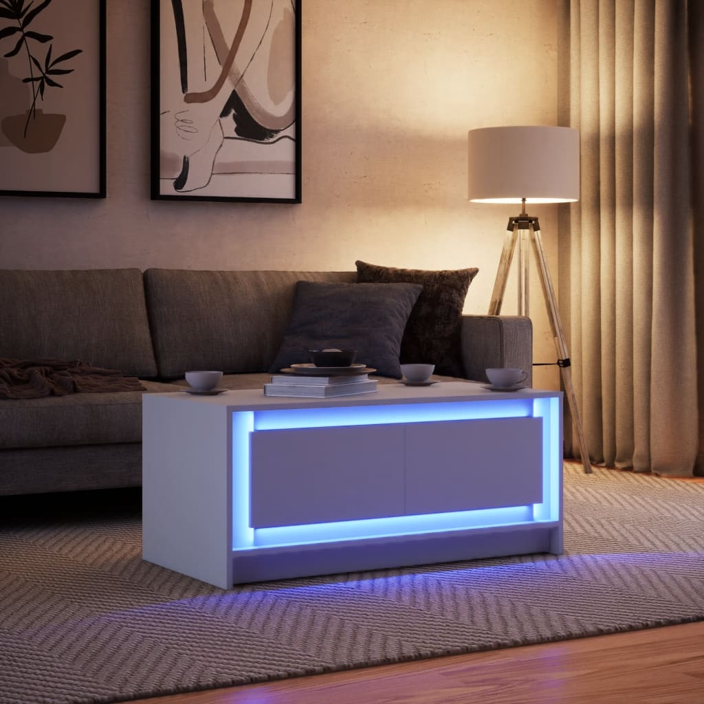 vidaXL Table basse à LED blanc en bois d'ingénierie