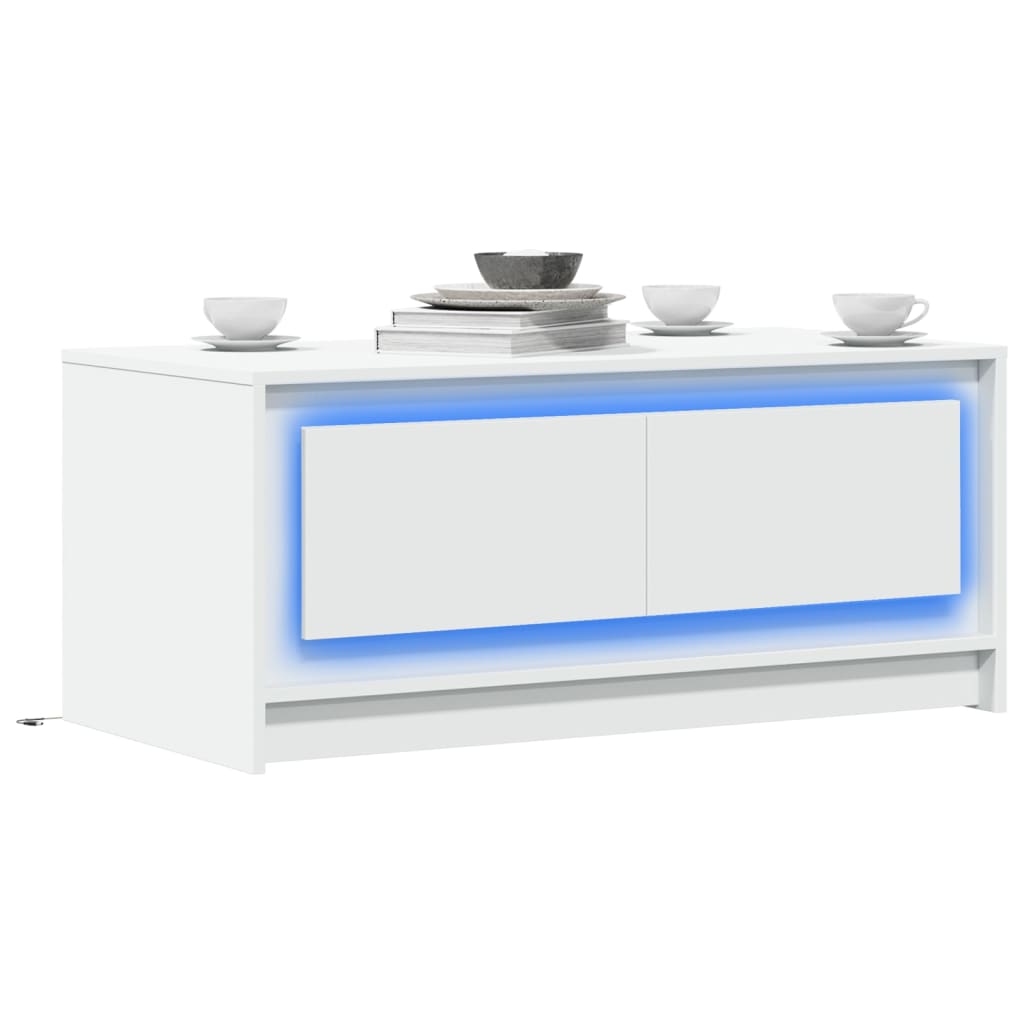 vidaXL Table basse à LED blanc en bois d'ingénierie